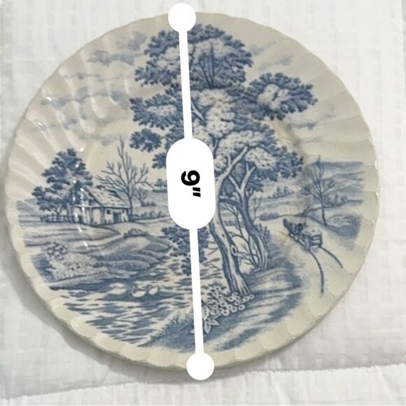 Vintage Blue River Japan Blue & White Transferware Plate – 9” Farmhouse Scene - Picture 2 of 3